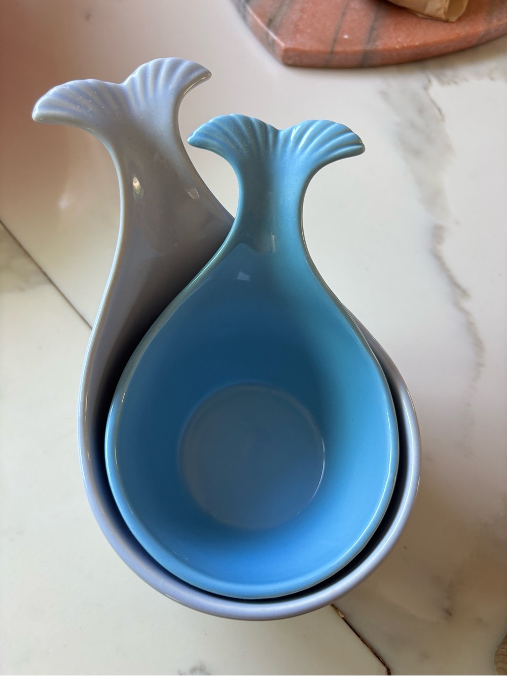 Two's Company Blue and Gray Whale Nesting Bowls